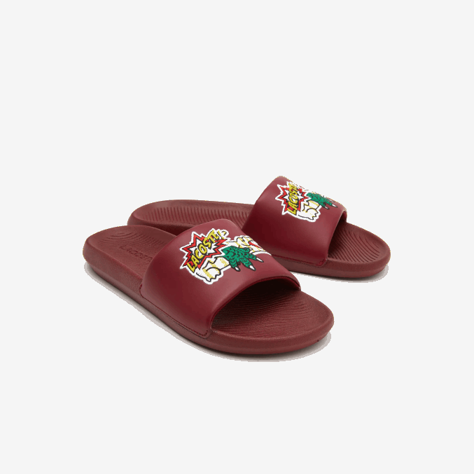 amr amarillo burdeos VVL0A1774 hombres Lacoste chanclas sintéticas de cocodrilo