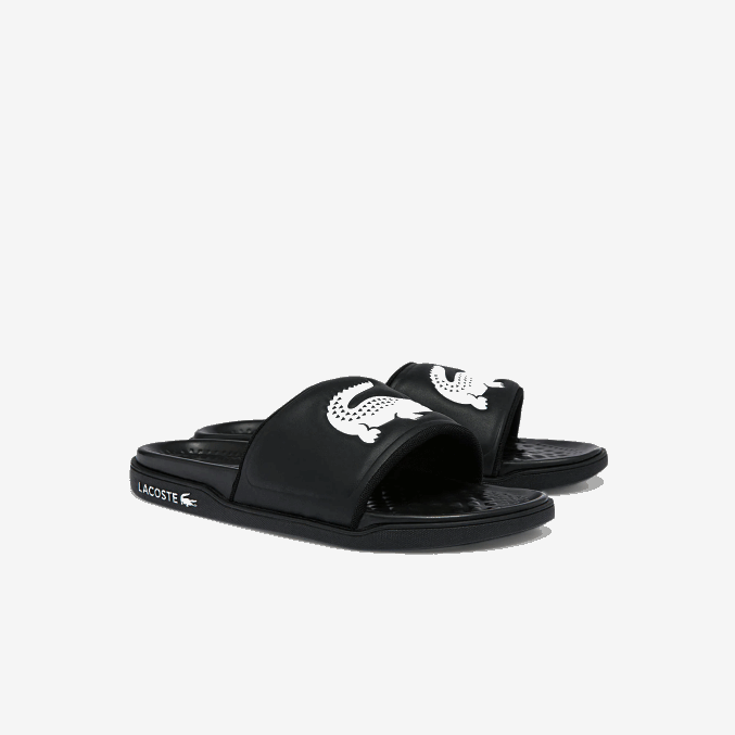 blanco y negro 312 VVL0A1765 hombres Lacoste chanclas croco dualiste con correa sintética y logo