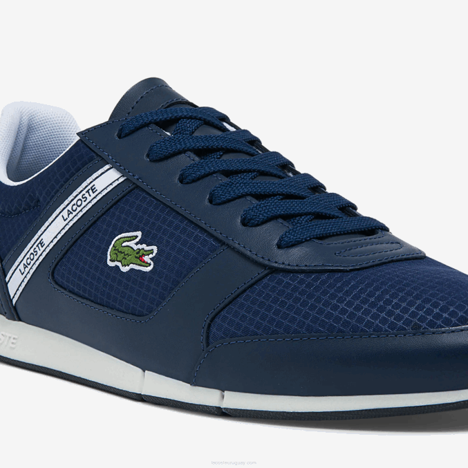 azul marino y blanco 092 VVL0A1699 hombres Lacoste zapatillas menerva sport de tejido y piel