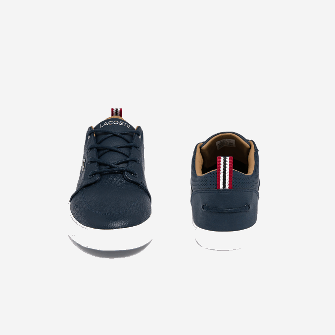 azul marino y blanco 092 VVL0A1757 hombres Lacoste tenis bayliss de cuero con perforaciones en el cuello