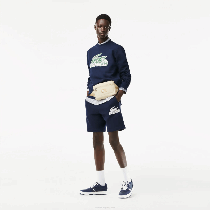 azul marino y blanco 092 VVL0A1829 hombres Lacoste zapatillas l001 de piel con detalles pop