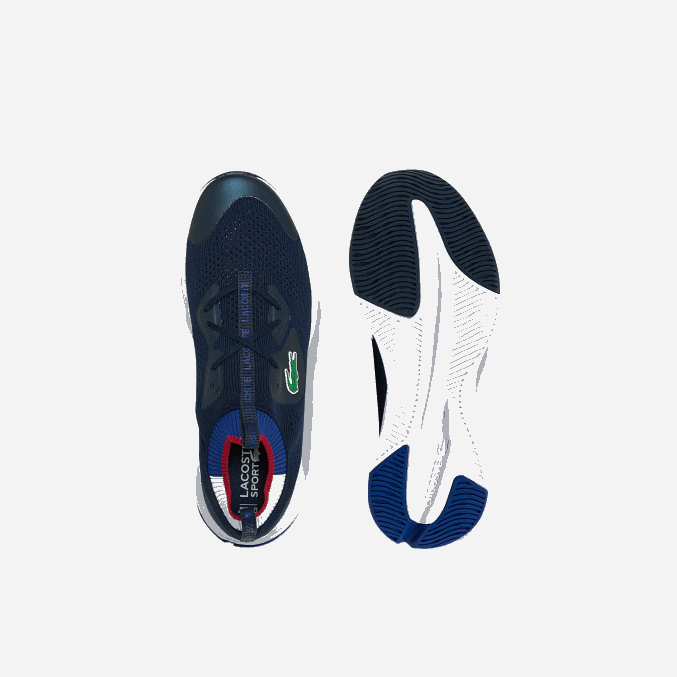 azul marino y blanco 092 VVL0A1862 hombres Lacoste tenis run spin de tejido de punto