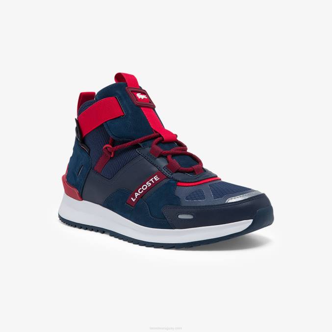 azul marino y rojo 144 VVL0A1837 hombres Lacoste zapatillas run breaker de tejido y piel