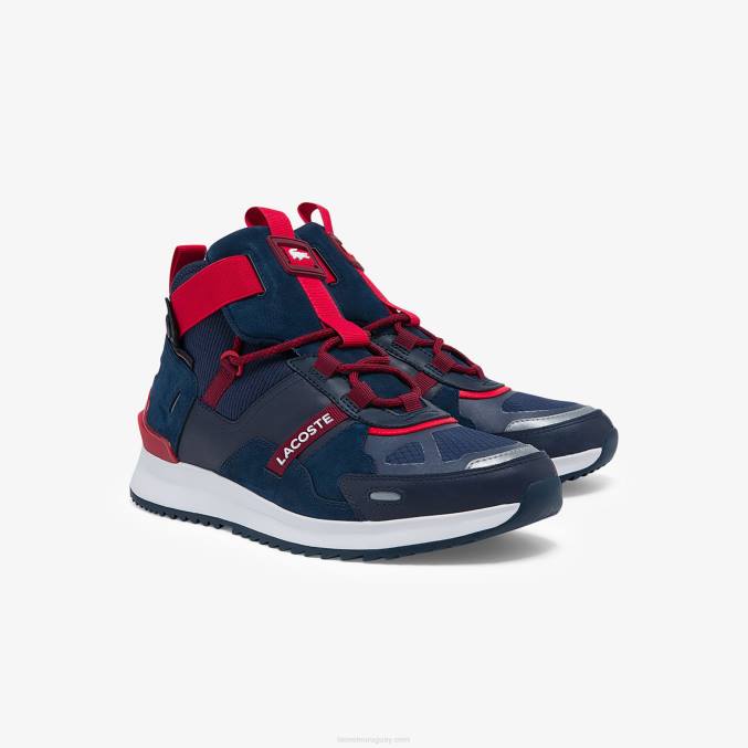 azul marino y rojo 144 VVL0A1837 hombres Lacoste zapatillas run breaker de tejido y piel