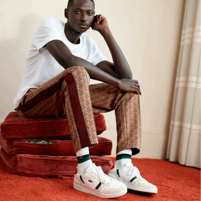 blanco/azul marino y rojo 407 VVL0A1836 hombres Lacoste zapatillas t-clip tricolor de piel y ante