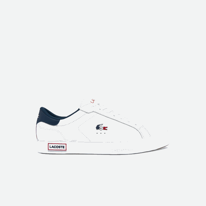 blanco/azul marino y rojo 407 VVL0A1858 hombres Lacoste zapatillas powercourt tricolor de piel