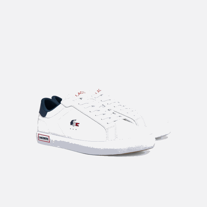 blanco/azul marino y rojo 407 VVL0A1858 hombres Lacoste zapatillas powercourt tricolor de piel