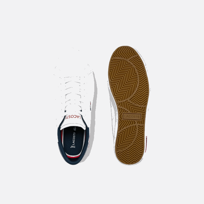 blanco/azul marino y rojo 407 VVL0A1858 hombres Lacoste zapatillas powercourt tricolor de piel