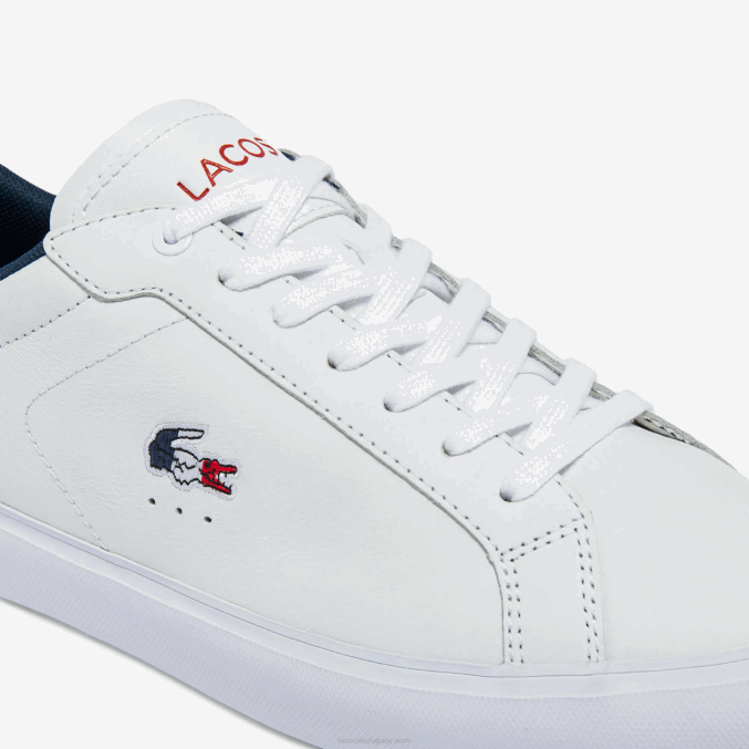 blanco/azul marino y rojo 407 VVL0A1858 hombres Lacoste zapatillas powercourt tricolor de piel