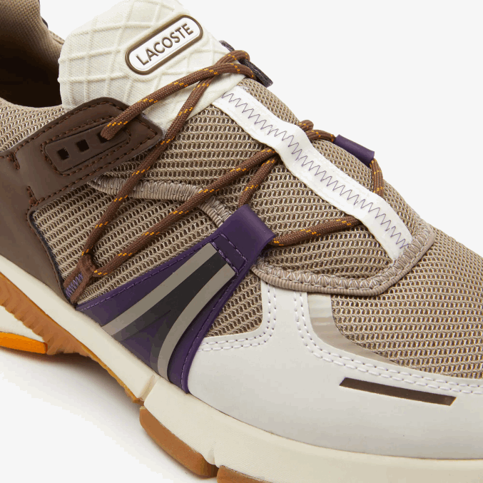 blanco roto y gris 2b7 VVL0A1787 hombres Lacoste tenis l003 de tela con bloques de color