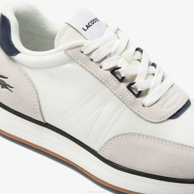 blanco y azul marino 042 VVL0A1748 hombres Lacoste tenis L-spin de tela
