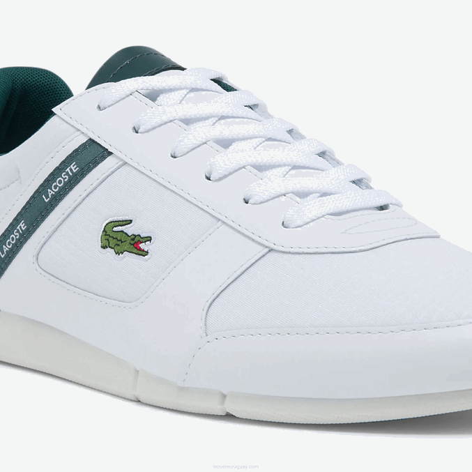 blanco y verde oscuro 1r5 VVL0A1700 hombres Lacoste zapatillas menerva sport de tejido y piel
