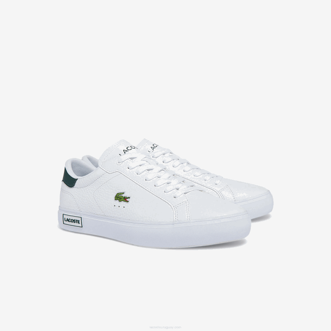 blanco y verde oscuro 1r5 VVL0A1806 hombres Lacoste zapatillas powercourt de piel