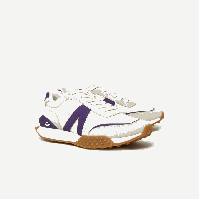 blanquecino y morado aja VVL0A1789 hombres Lacoste zapatillas l-spin deluxe de piel en contraste de color