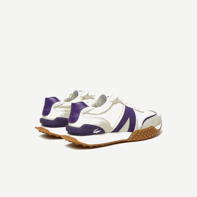 blanquecino y morado aja VVL0A1789 hombres Lacoste zapatillas l-spin deluxe de piel en contraste de color