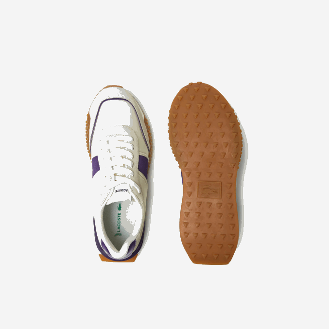 blanquecino y morado aja VVL0A1789 hombres Lacoste zapatillas l-spin deluxe de piel en contraste de color
