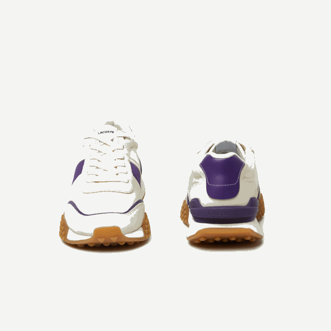 blanquecino y morado aja VVL0A1789 hombres Lacoste zapatillas l-spin deluxe de piel en contraste de color