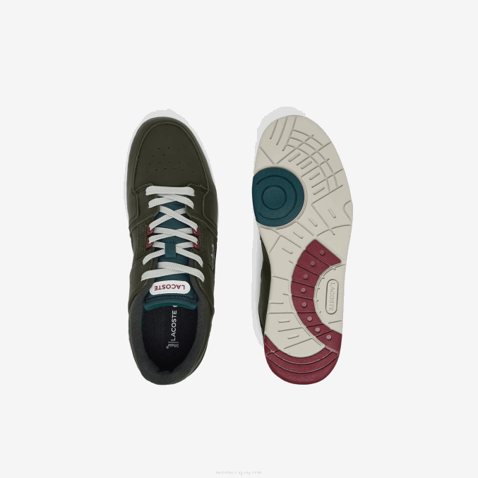 caqui y blanco 255 VVL0A1705 hombres Lacoste zapatillas Court Cage de cuero con contraste de color