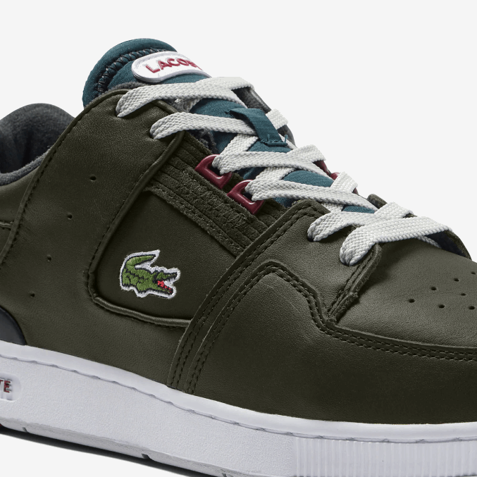 caqui y blanco 255 VVL0A1705 hombres Lacoste zapatillas Court Cage de cuero con contraste de color