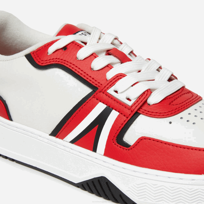 rojo blanco 17k VVL0A1853 hombres Lacoste zapatillas l001 de piel en contraste de color