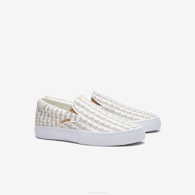 blanco roto y blanco 03a VVL0A1855 hombres Lacoste saltar servir textil sin cordones