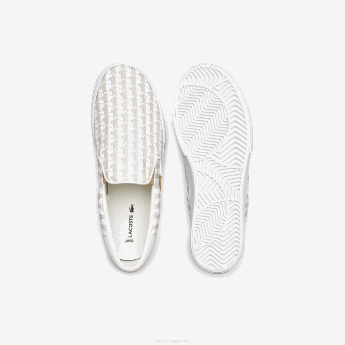 blanco roto y blanco 03a VVL0A1855 hombres Lacoste saltar servir textil sin cordones