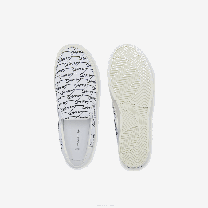 blanco y negro 147 VVL0A1860 hombres Lacoste sin cordones impresos en lienzo con servicio de salto