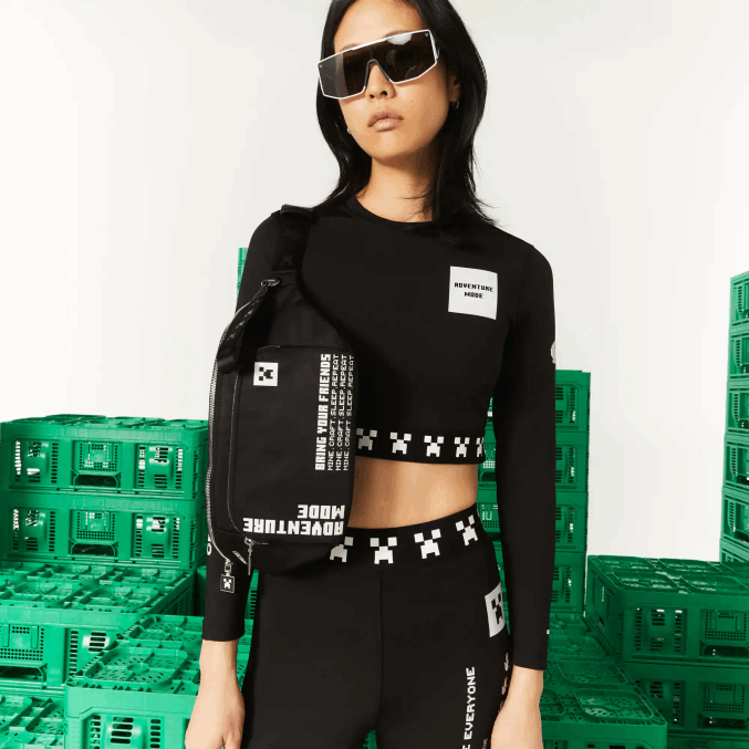 minecraft negro blanco k00 VVL0A2849 mujerriñonera ligera de nailon con cremallera Lacoste x Minecraft