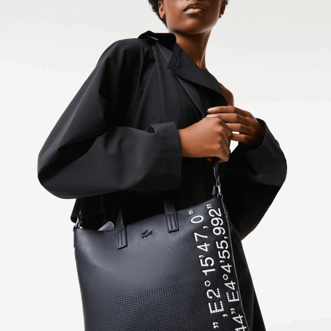 negro blanco 279 VVL0A2829 mujer Lacoste bolsa de compras con coordenadas geográficas en contraste