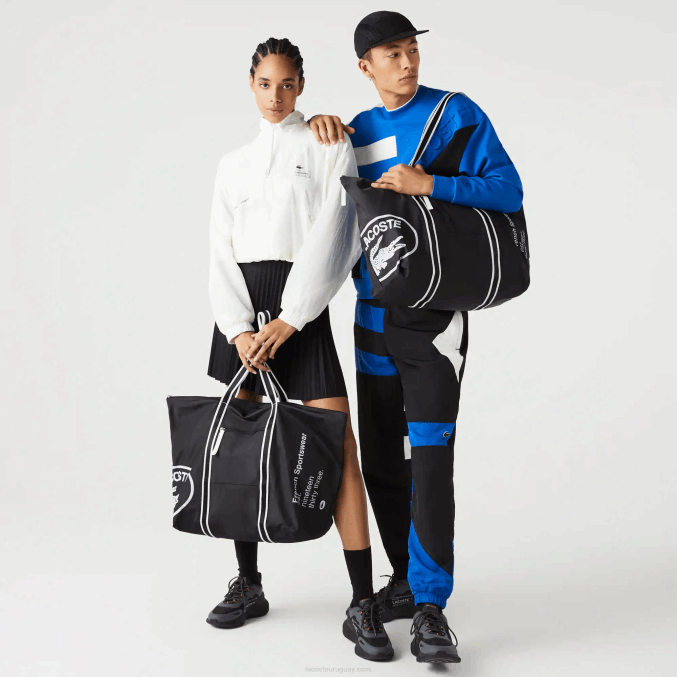 negro blanco 279 VVL0A2839 mujer Lacoste bolsa de fin de semana plegable con estampado en contraste