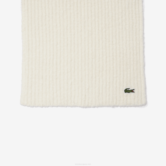 xfj blanco VVL0A2911 mujer Lacoste bufanda grande de lana de canalé
