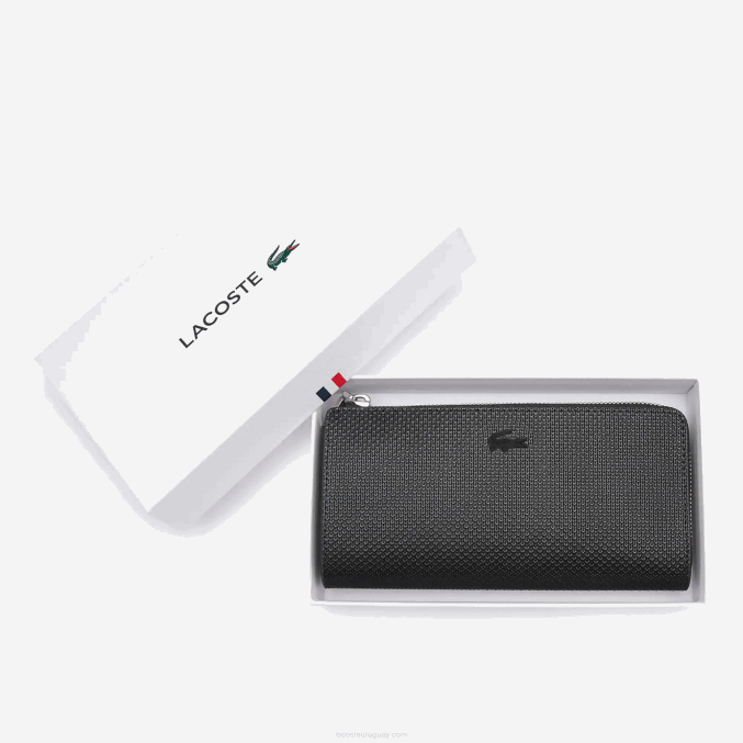 negro 000 VVL0A2827 mujer Lacoste cartera chantaco piel piqué mate cremallera