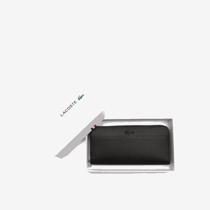 negro 000 VVL0A2891 mujer Lacoste Cartera grande de piel piqué con cremallera chantaco