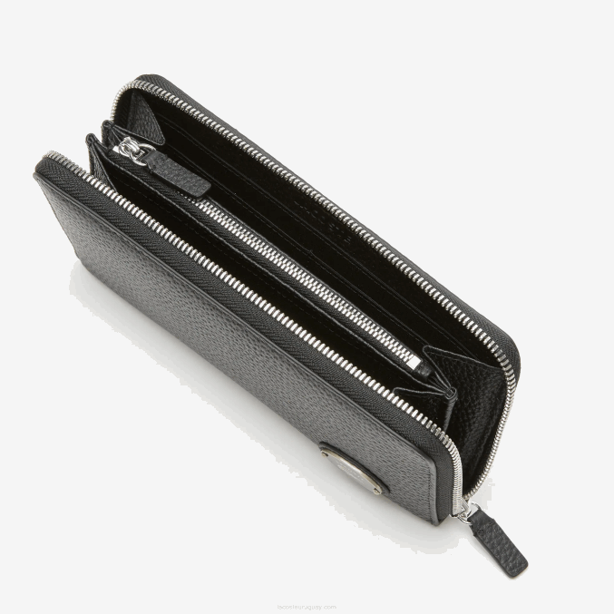 negro 000 VVL0A2895 mujer Lacoste cartera con cremallera y placa de metal