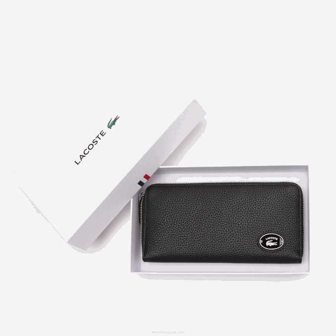negro 000 VVL0A2895 mujer Lacoste cartera con cremallera y placa de metal