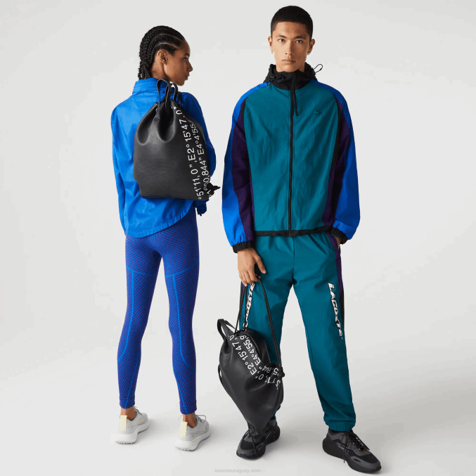 negro blanco 279 VVL0A2105 mujer Lacoste mochila plana con coordenadas geográficas en contraste