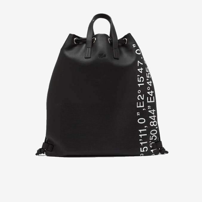 negro blanco 279 VVL0A2105 mujer Lacoste mochila plana con coordenadas geográficas en contraste
