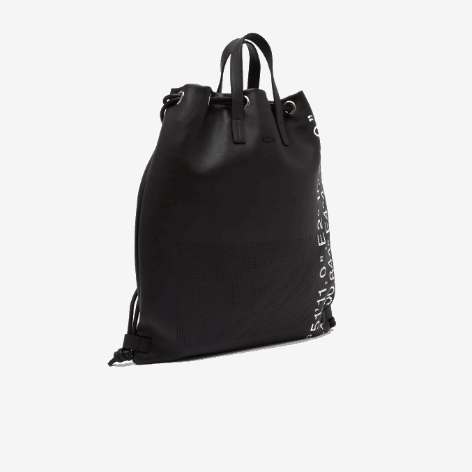 negro blanco 279 VVL0A2105 mujer Lacoste mochila plana con coordenadas geográficas en contraste