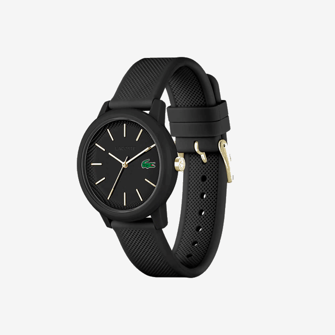 negro 000 VVL0A2910 mujer Lacoste Reloj 12.12 con correa de silicona negra.