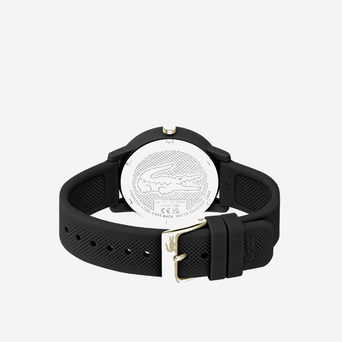 negro 000 VVL0A2910 mujer Lacoste Reloj 12.12 con correa de silicona negra.