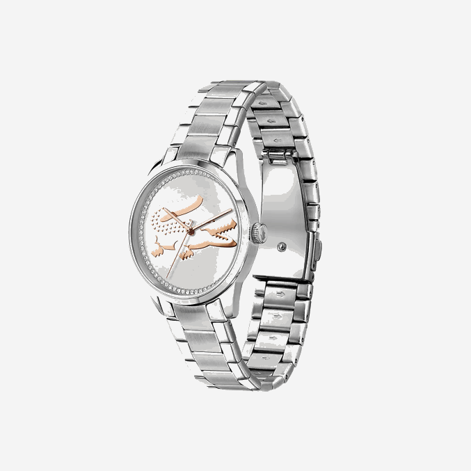 negro 000 VVL0A2923 mujer Lacoste reloj ladycroc 3 agujas - plateado con brazalete de acero inoxidable