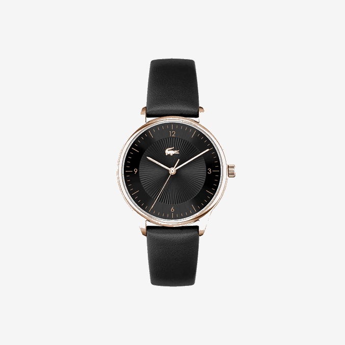 negro 000 VVL0A2924 mujer Lacoste reloj club 3 agujas - negro con correa de piel