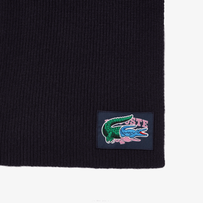 azul marino 166 VVL0A1691 mujer Lacoste set de regalo de gorro y bufanda de lana acanalada