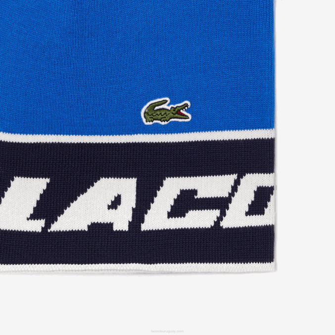 azul marino blanco st1 VVL0A2914 mujer Lacoste gorro con pompones y bloques de color