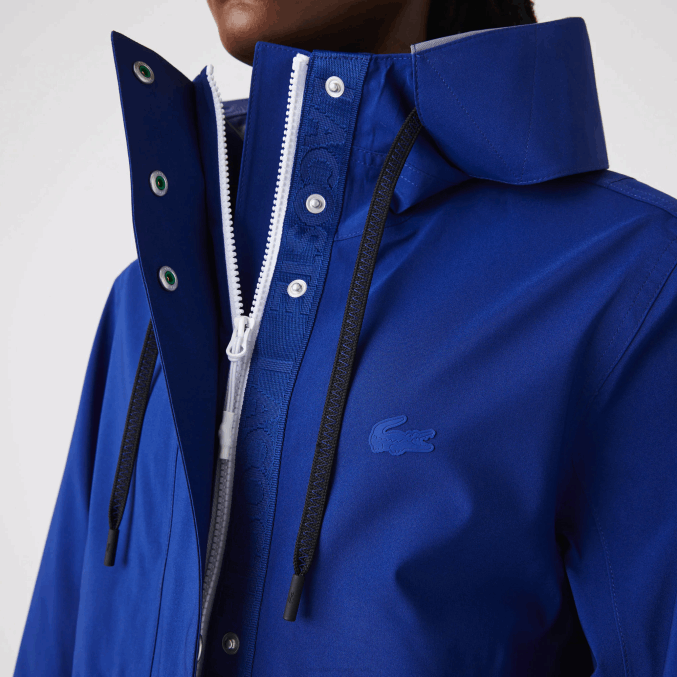 bdm azul VVL0A2628 mujer Lacoste parka impermeable larga con capucha