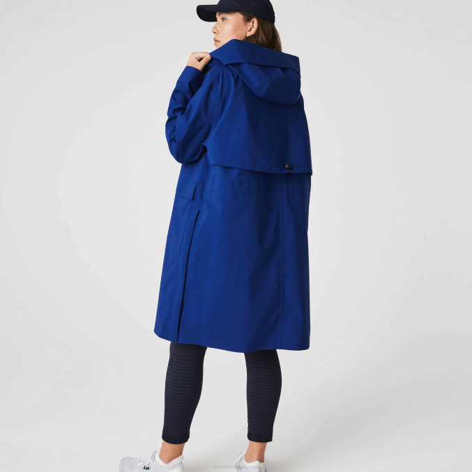 bdm azul VVL0A2628 mujer Lacoste parka impermeable larga con capucha