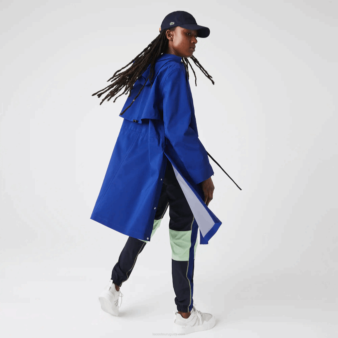 bdm azul VVL0A2628 mujer Lacoste parka impermeable larga con capucha