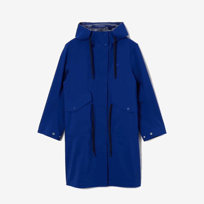 bdm azul VVL0A2628 mujer Lacoste parka impermeable larga con capucha