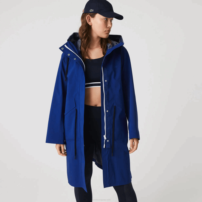 bdm azul VVL0A2628 mujer Lacoste parka impermeable larga con capucha