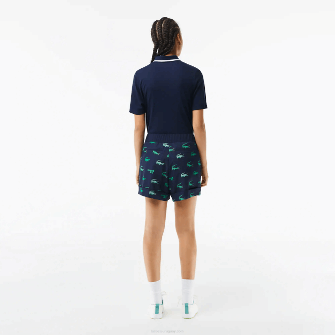 azul marino 166 VVL0A2447 mujer Lacoste bermudas ligeras de golf estampadas